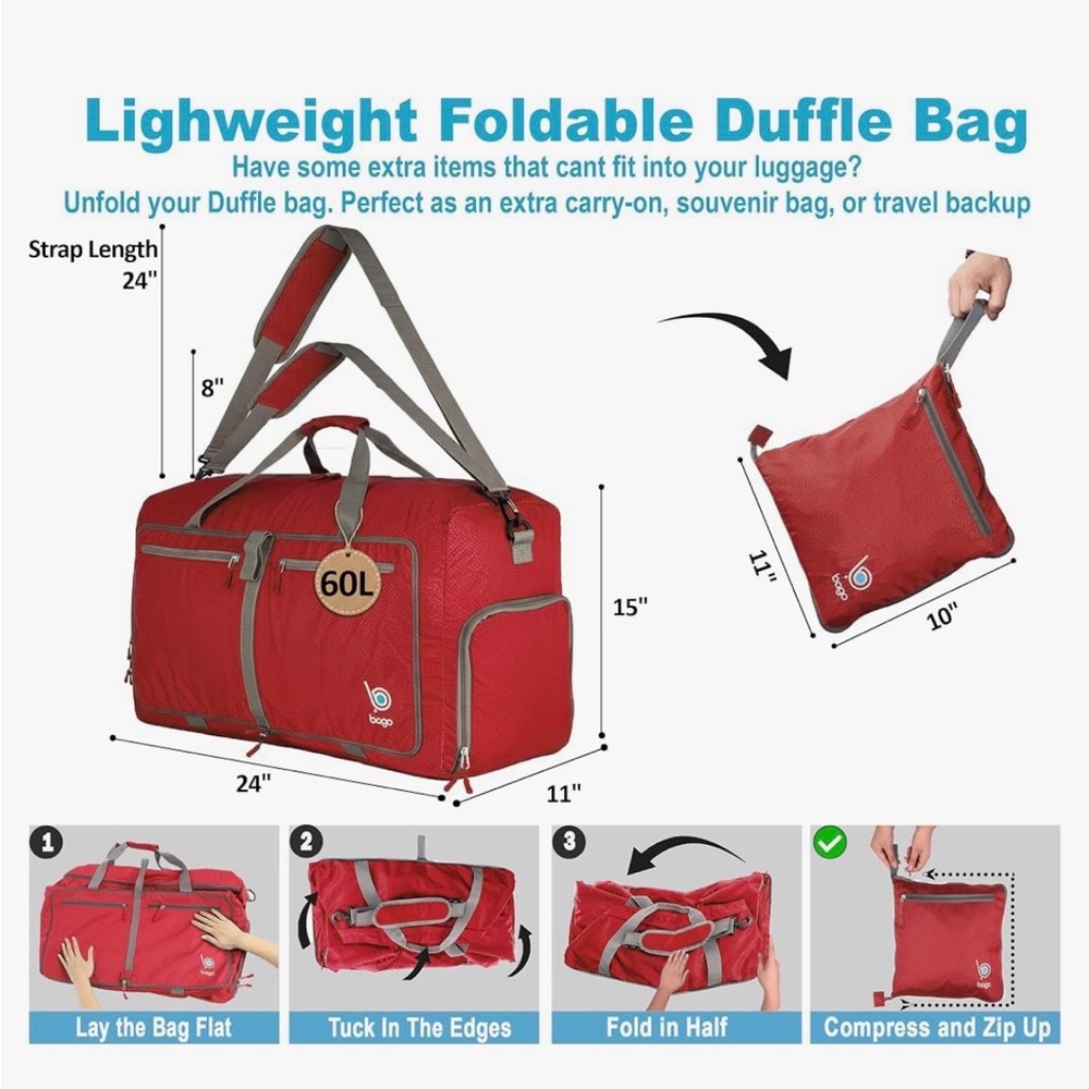 Set of OSPREY Porter 46 Travel Backpack (Diablo Red) & Bago 60L Foldable Duffle - Picture 13 of 15